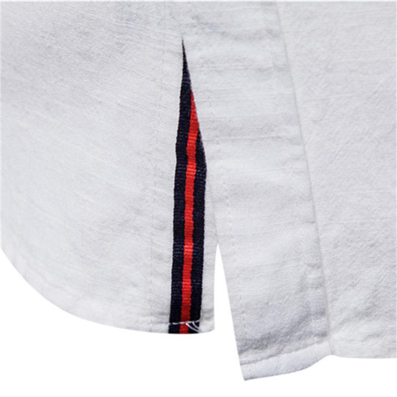 Herren Slim Fit Baumwolle Leinen Langarmhemd - Lässige japanische Mode, Einfarbig, Frühling/Sommer (US-Grösse)