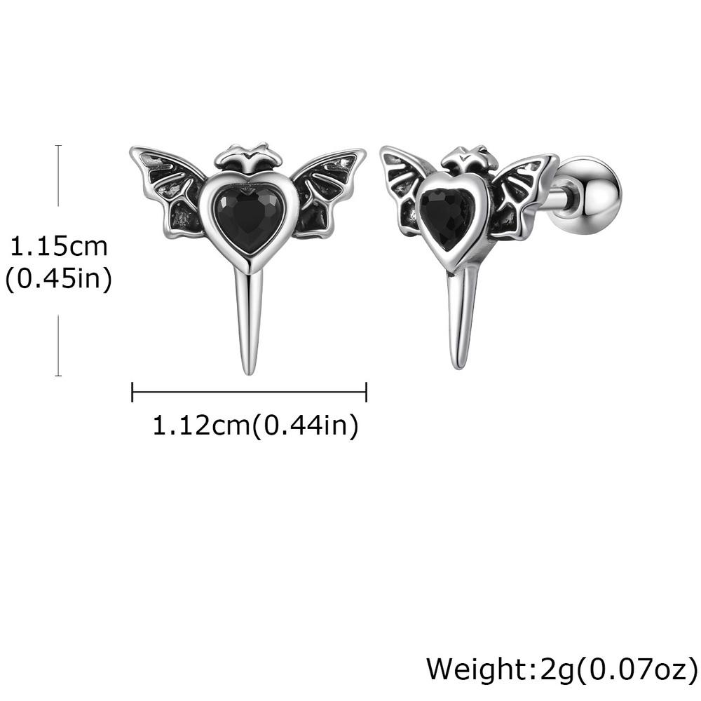 Gothic Wings Stud Earrings for Men Women,Vintage Stainless Steel Heart Zircon Sword Stud Earrings,Punk Piercing Jewelry Gift