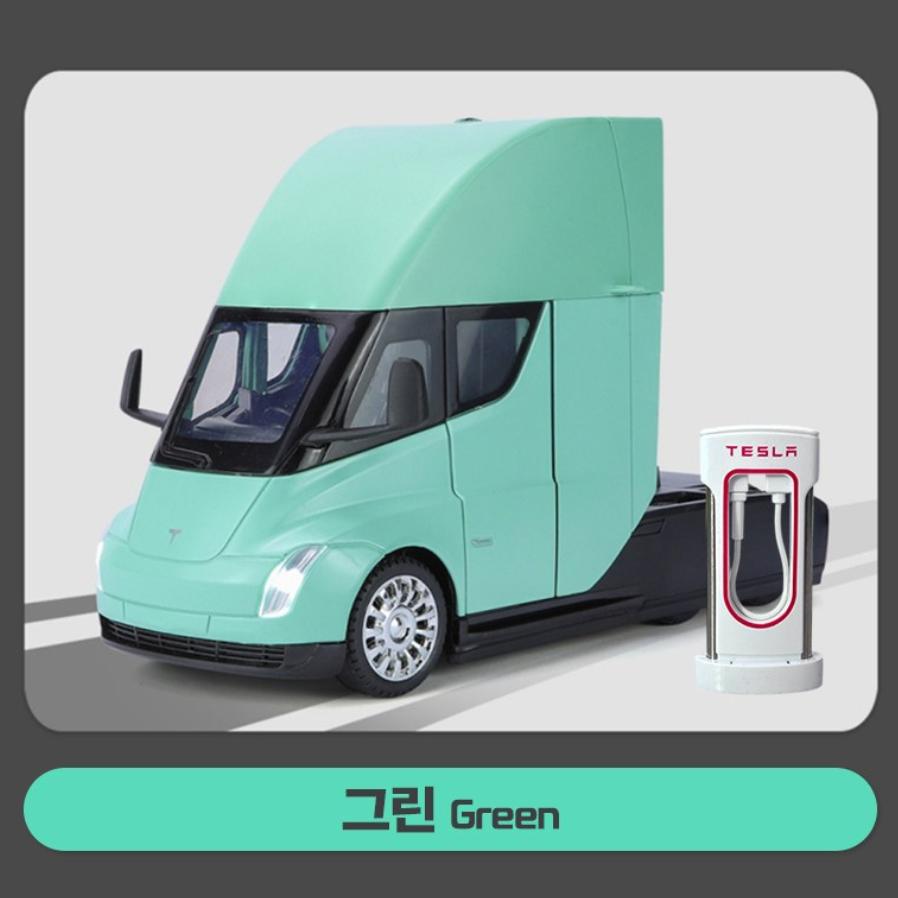 

Tesla Semi Электрический грузовик Большой литой 1:24 Сплав Модель машины с инерционным механизмом, 1 шт., Зеленый, Черный, Серебристый зелёный