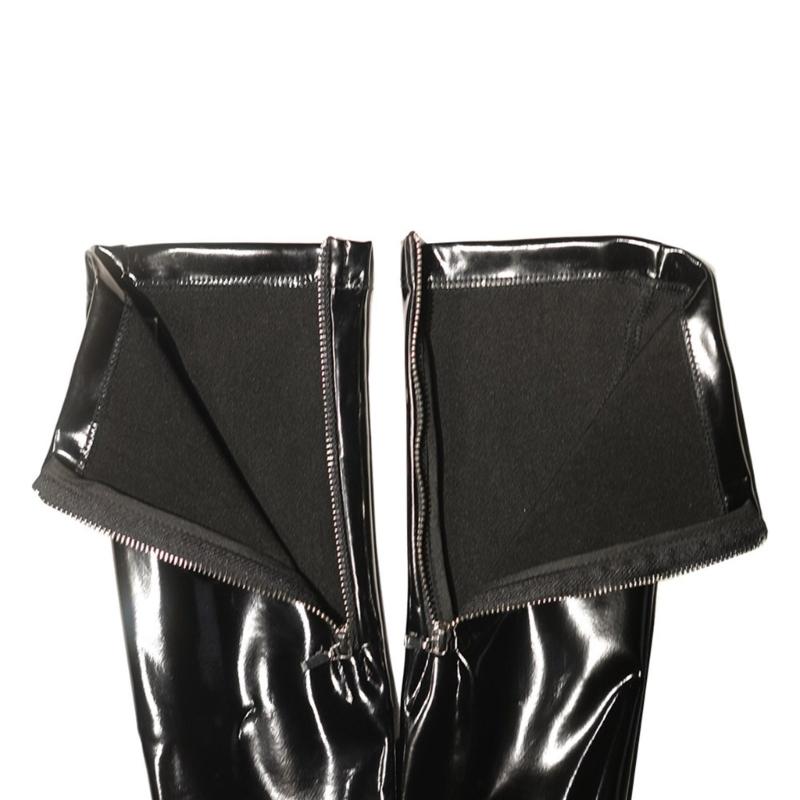 Copristivali Lunghi Lucidi in Finto Lattice per Nightclub Cosplay Donna Effetto Bagnato con Zip Calze Lunghe sopra il Ginocchio