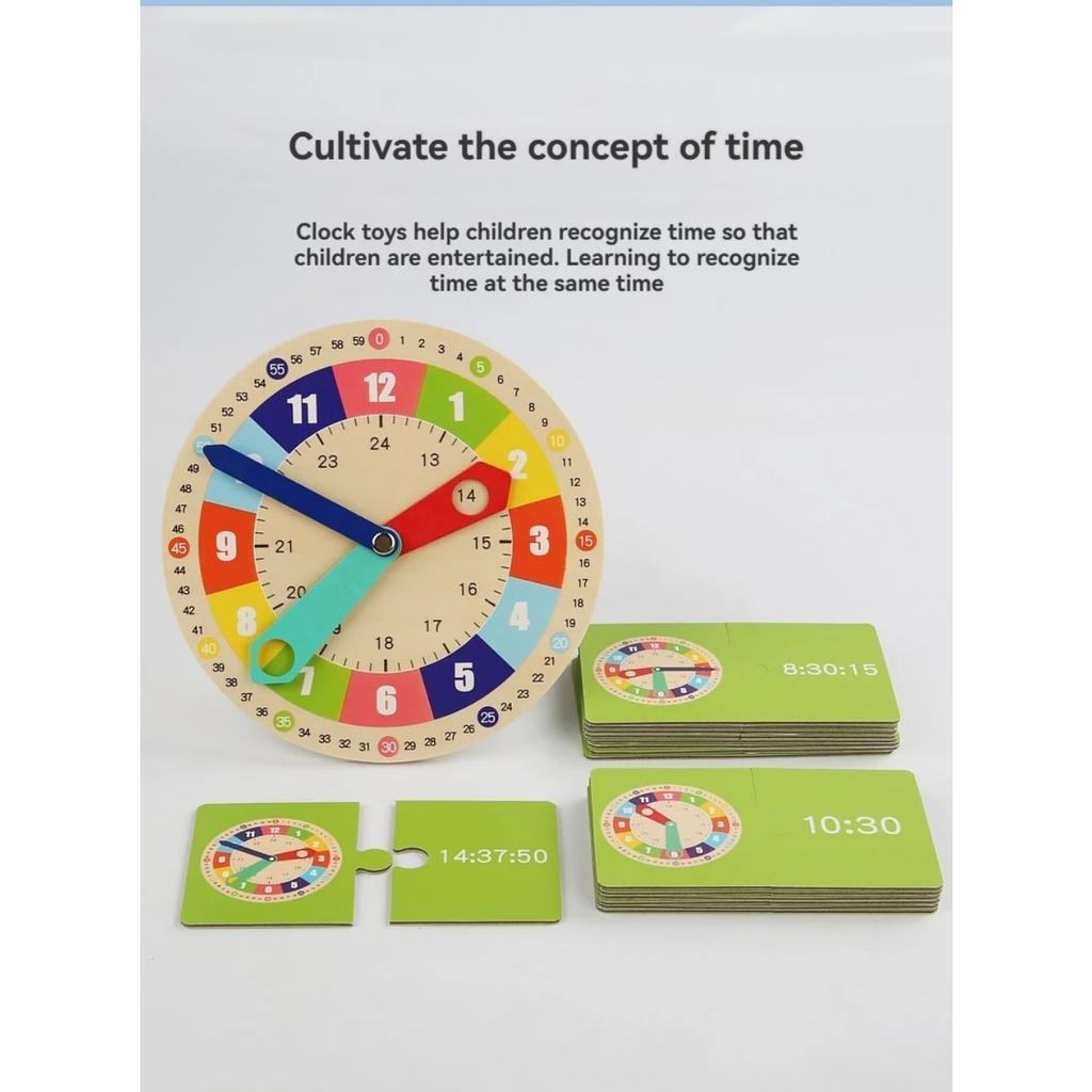 Wooden Clock Model Teaching Aid Learning Clocks with Cards Kindergartner Toy for Game Interaction Time Cogn