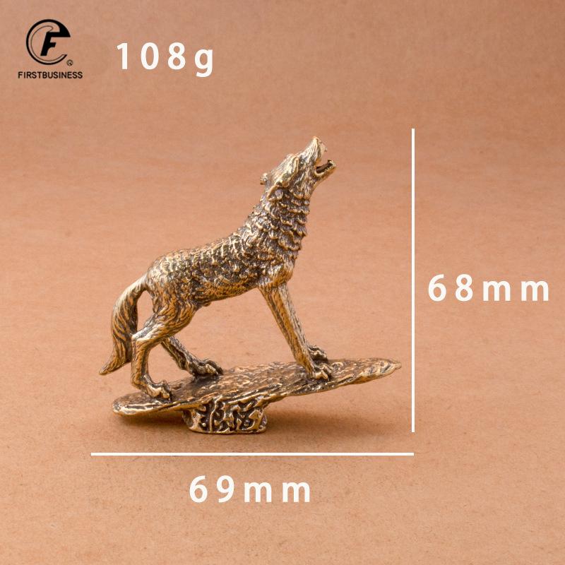 Solid Brass Prairie Rock Stone Wolf Statue Desktop Ornament Table Tea Pet Vintage Copper Animal Figurines Miniatures Decoration