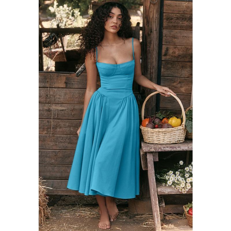 Summer New Temperament Palace Style New Low-cut Suspender Style Large Swing Dress for Women