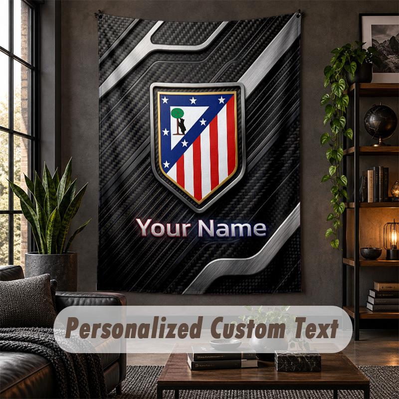 Tapiserie de perete Imprimeu Atletico Madrid Text cu Nume Personalizat Agățătoare de perete Decor pentru casă