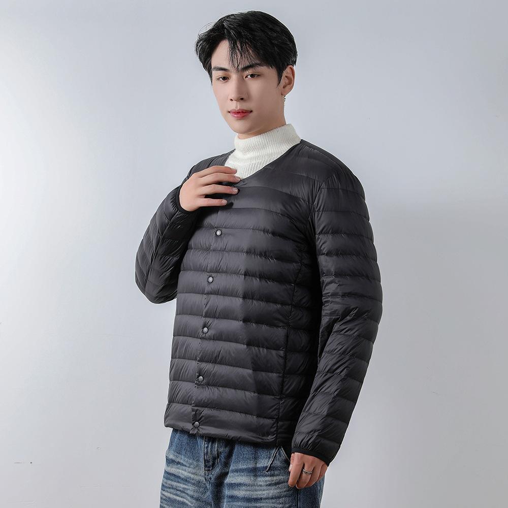 

Мужской пуховик 90 пух однотонный новый мужской с V-образным вырезом и круглым вырезом пуховик большого размера S чёрный