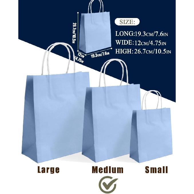 qiqee 24PCS Medium Gift Bag with Handles Bulk 11"x5"x8" Gift Bags Light Blue Bags Multiple Uses (Medium Size)