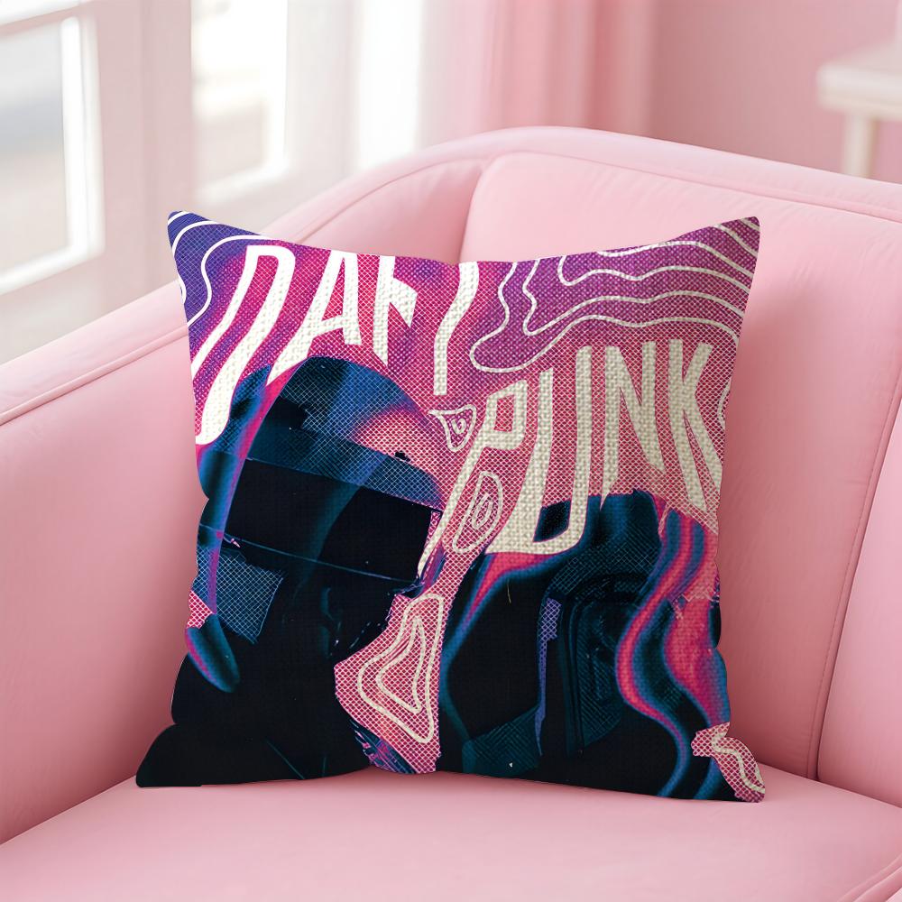 Band DDaft Punk Cushion Cover Natural Linen Pillow Case DoubleSided Print Decorative Sofa Pillowcase Home Decor Gift