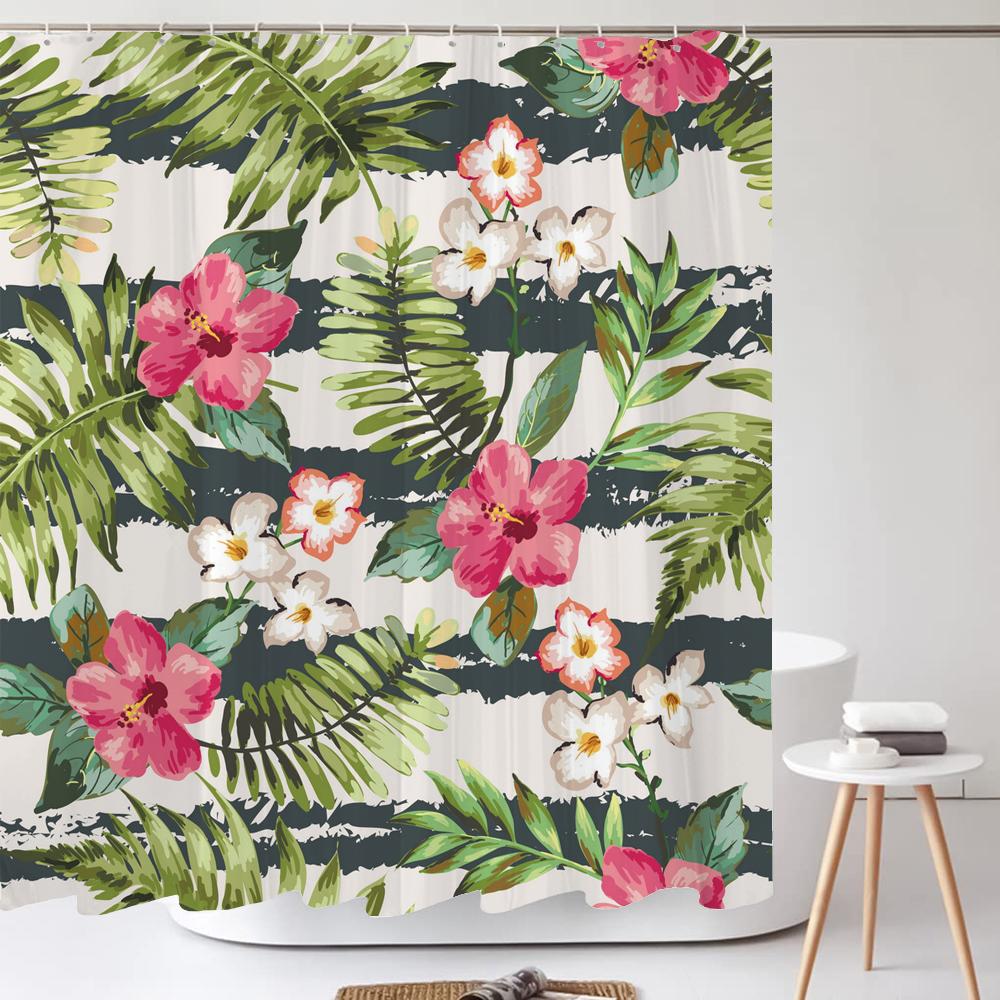 Flowers Shower Curtain Watercolor Flower Bath Curtain Print Polyester Fabric Waterproof Bathroom Curtains with Hooks Bath Screen
