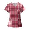 Women's Fashion Printed Short Sleeve V Neck Pattern Tops Pocket Working T-shirts