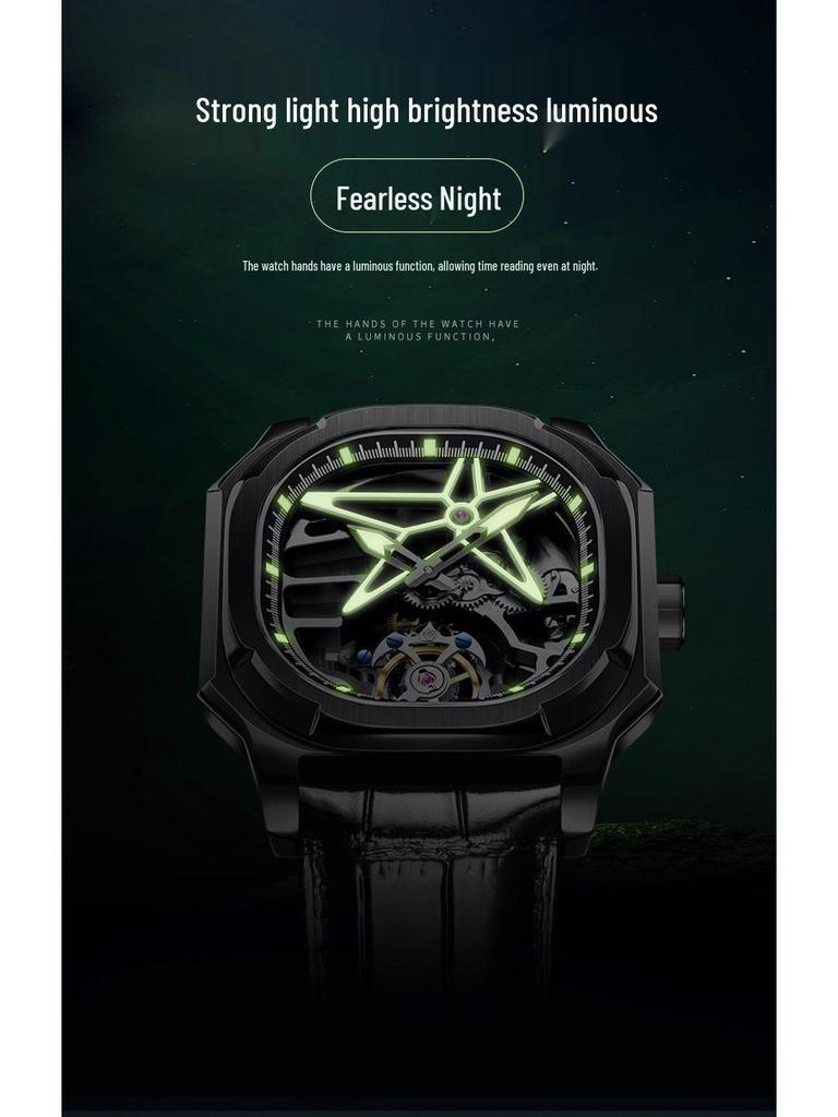 Swiss High-End Men's Mechanical Tourbillon Watch with Leather Strap