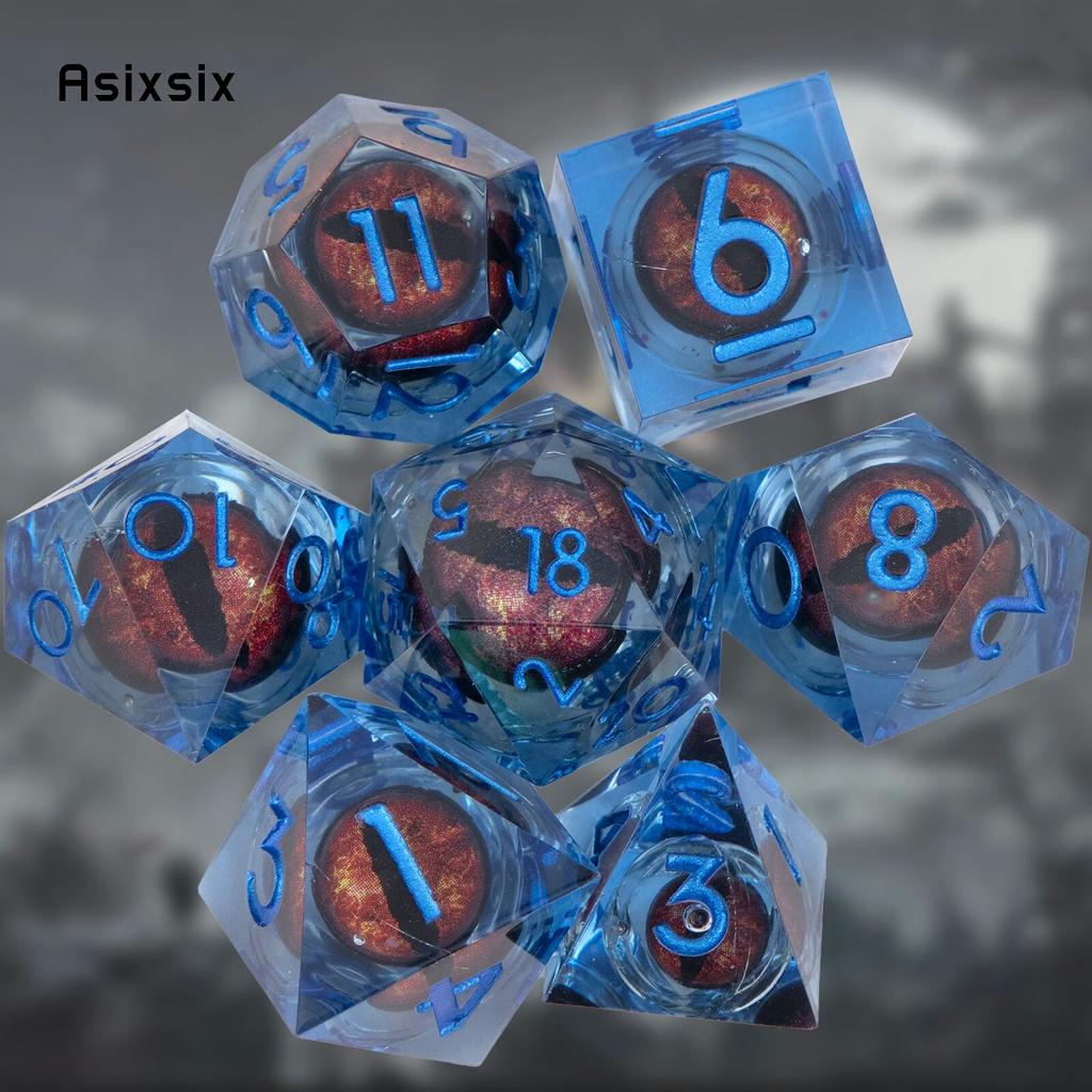 7 Pcs Blue Eyeball Blue Number Sharp Edge Resin Dice Polyhedral Dice Suitable for Role-Playing RPG Board Game