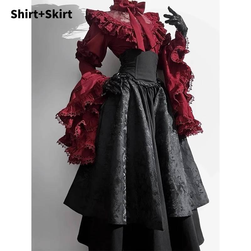 

Christmas Lolita Dress With Lace Trim And Long Sleeves For Holiday Parties 2XL