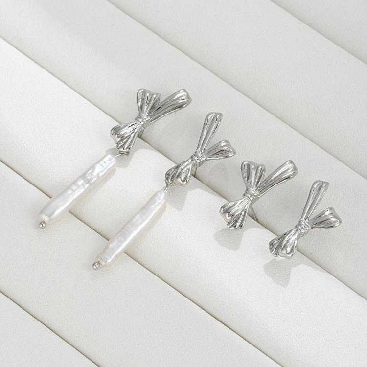 14K Gold-Filled Bow Earrings with 925 Silver Needle for DIY Hanging Pearl Jewelry