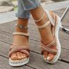 Fashion Retro Summer Women High Heel Lightweight Sandals Heel Large Colorful Braided Rope Sandalias De Mujer Outdoor Versatile Shoes