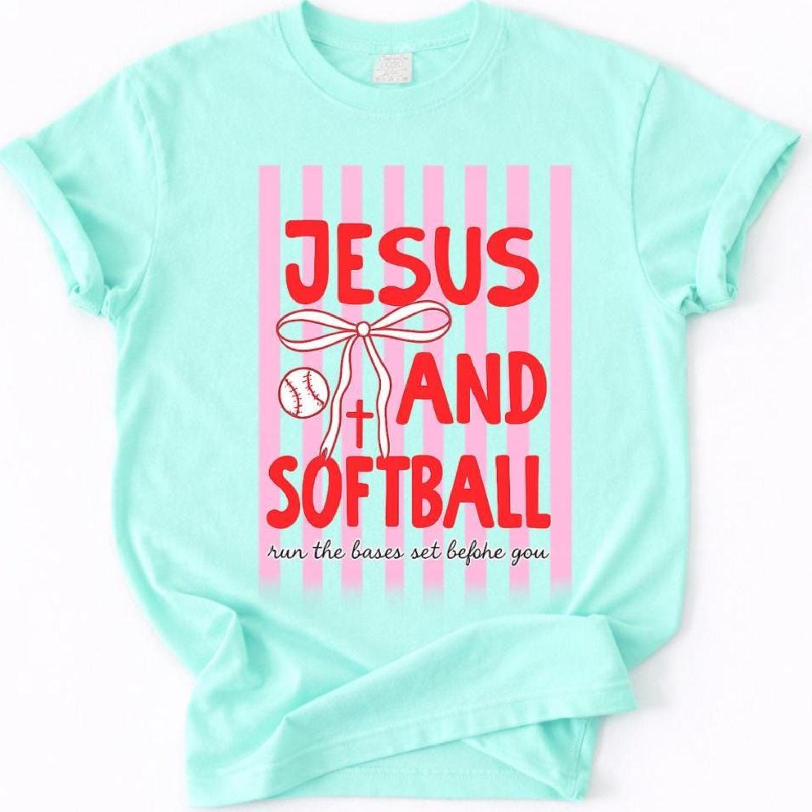 Jesus and Softball Shirt, Christian Softball Tee, Trendy Mama Shirt, Comfort Colors Softball Shirt, Game Day Shirt, Baseball Bow Shirt 3XL