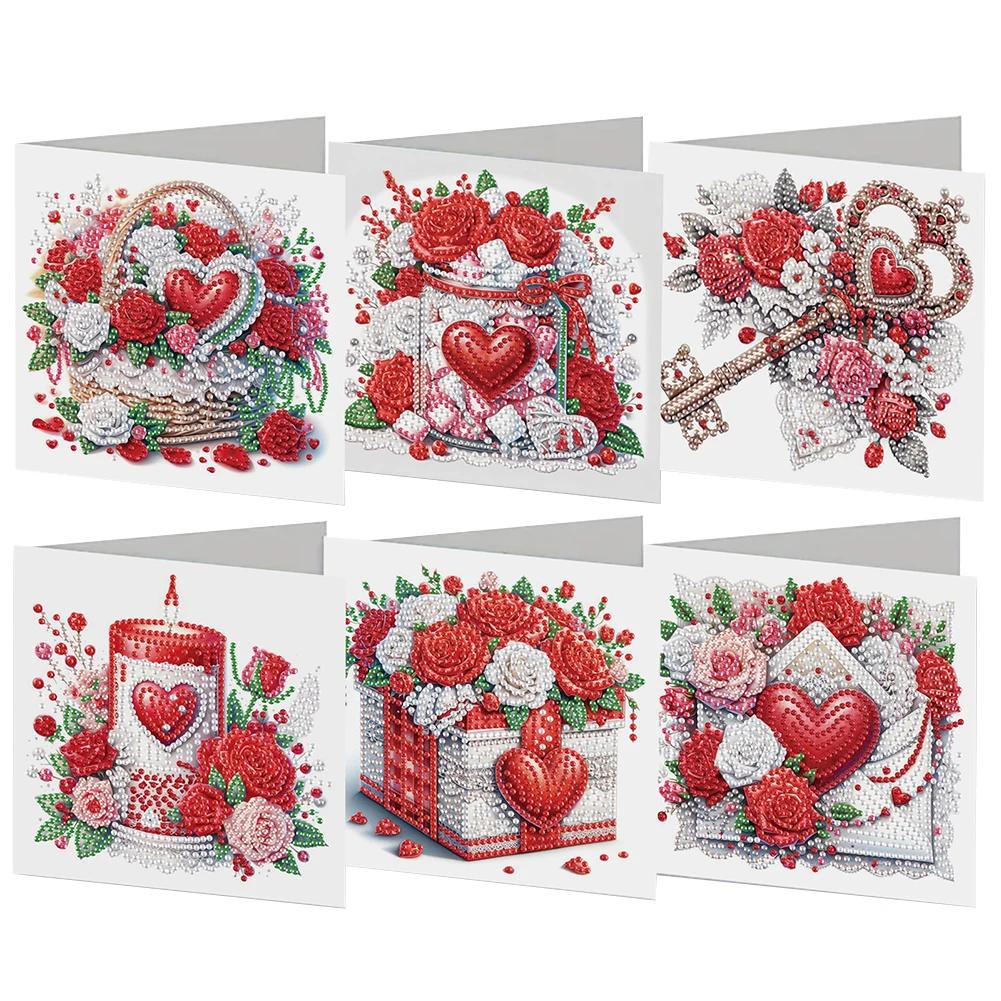 6Pcs Valentines Day Angel DIY Diamond Painting Card Diamond Drawing Card Diamond Painting Greeting Card for Family Friends Gift