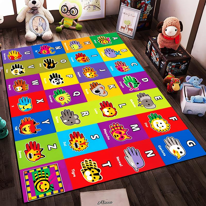 Colorful Alphabet Animals Rug Design Non-slip rug suitable for living room and bedroom sofas.