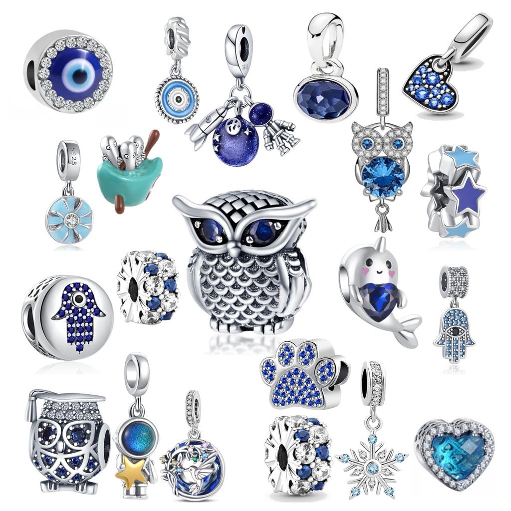 Copper Metal Blue Owl Astronaut Demon Eye Pendant Bead Component, Ideal Designed For European Bracelets, Women's High Quality Fine Jewelry, Birthday