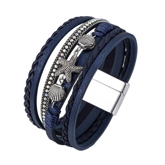 

Women Braided Bracelet Multi-Layer Bohemian Faux Leather Rope Starfish Shell Decor синий