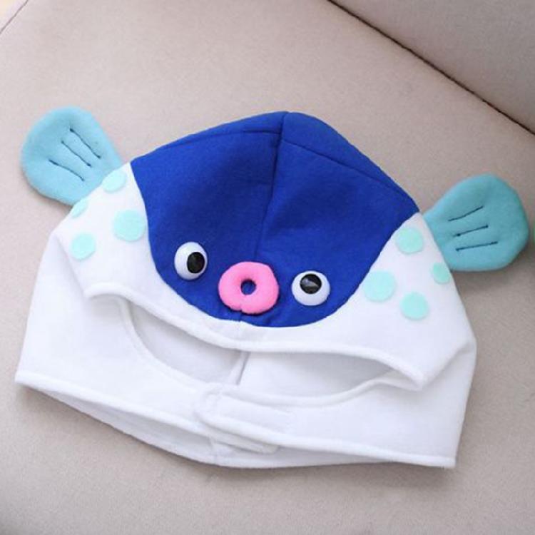 Stofftier Plüschmütze Cartoon Kugelfisch Klappohrenmütze Halloween Cosplay Kopfbedeckung