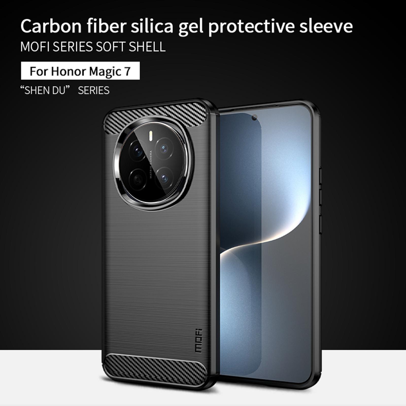 

For Honor Magic7 5G Back Cover MOFI Brushed Carbon Fiber Texture Soft TPU Case Red