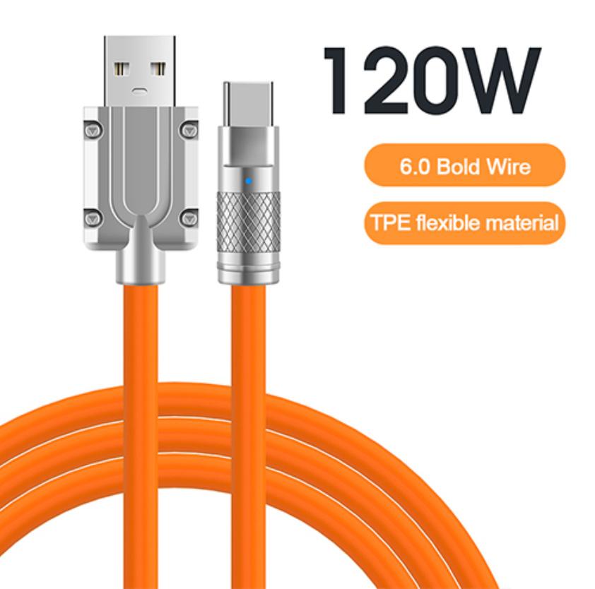 

120w 6a Type C Cable Fast Charging Liquid Silicone Usb Line With Led Indicator Compatible For Xiaomi Huawei Samsung orange #1