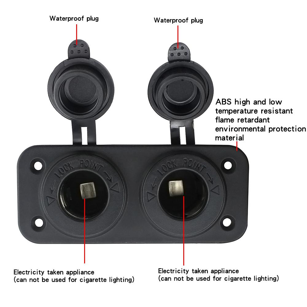 Motorcycle Car Cigarette Lighter Splitter 12V 24V Waterproof Power Socket Adapter Dual Plate Panel Mount Charger + 4 Screws 4 Screw Caps