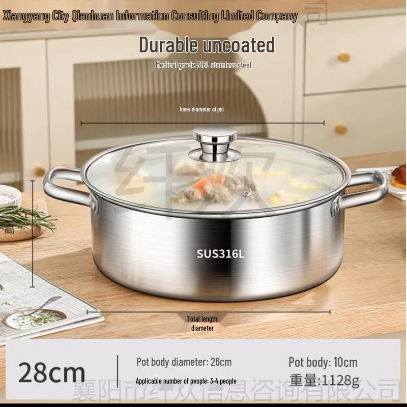 Garnek ze stali nierdzewnej 316 do gotowania na gazie i indukcji - Bardzo gruba miska klasy spożywczej