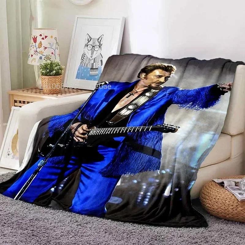 Rock Star Johnny Hallyday Flannel Blanket Rock'n Roll Soft Cover Lightweight Warm Plush Bed Sofa Chair Blanket