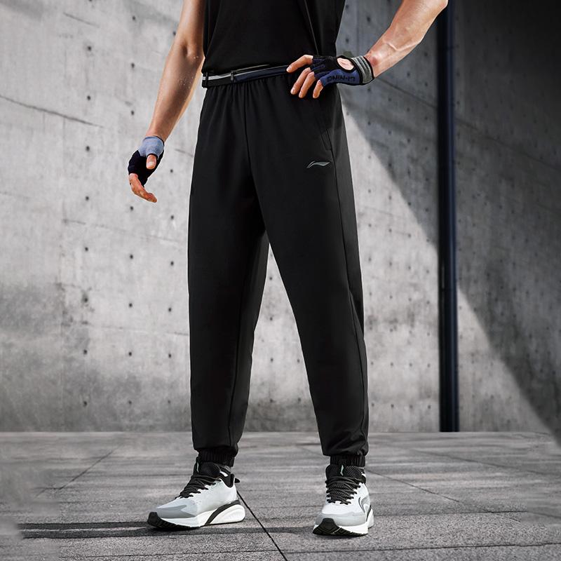 Li-Ning Fitness Series Solid Color Quick-Dry Knitted Sports Pants Men Bottoms Black AYKU461-1