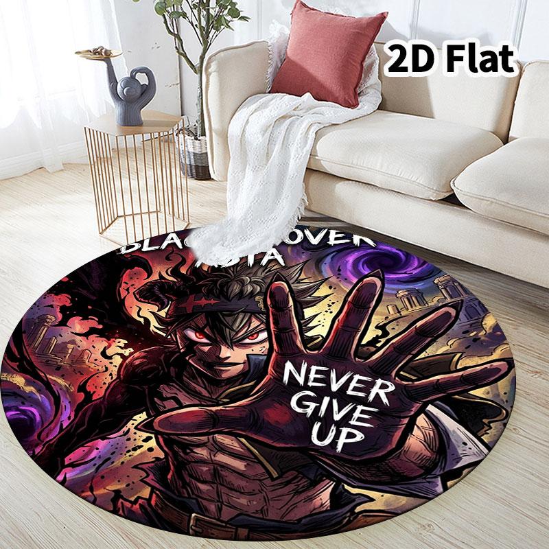 Black Clover Round Area Rug Carpet Rug For Living Room Bedroom Sofa Playroom Decor Nonslip Floor Mat
