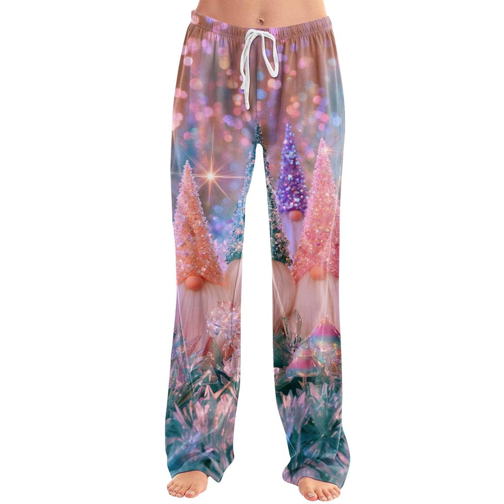Women's Casual Christmas Print Pants Loose Fit Holiday Trousers