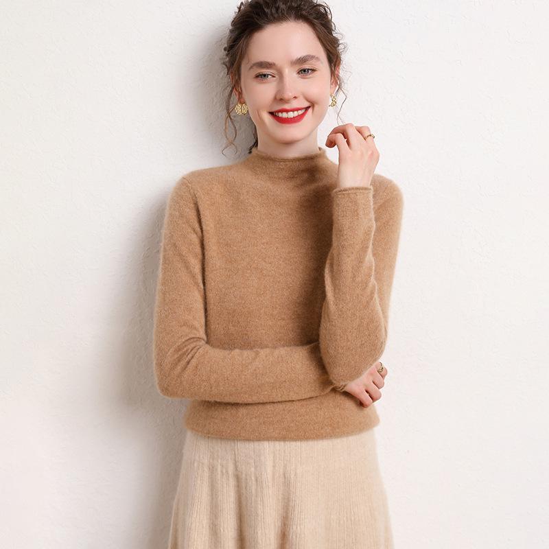 Korean Style High-Neck, Warm, Tight-Fitting Wool Sweater for Women To Pair with a Knit Cashmere Sweater.