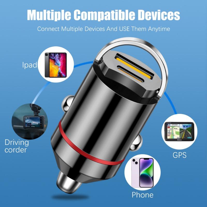 New 100W Car Pull Ring Charger Mini Hidden PD30W Fast Charger Multi-function Car Charger Quick Charge Adapter Dual USB Port