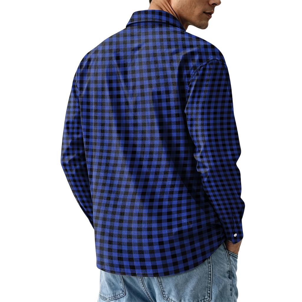 Men's Long Sleeve Plaid Shirt with Collar for Casual Daily Wear