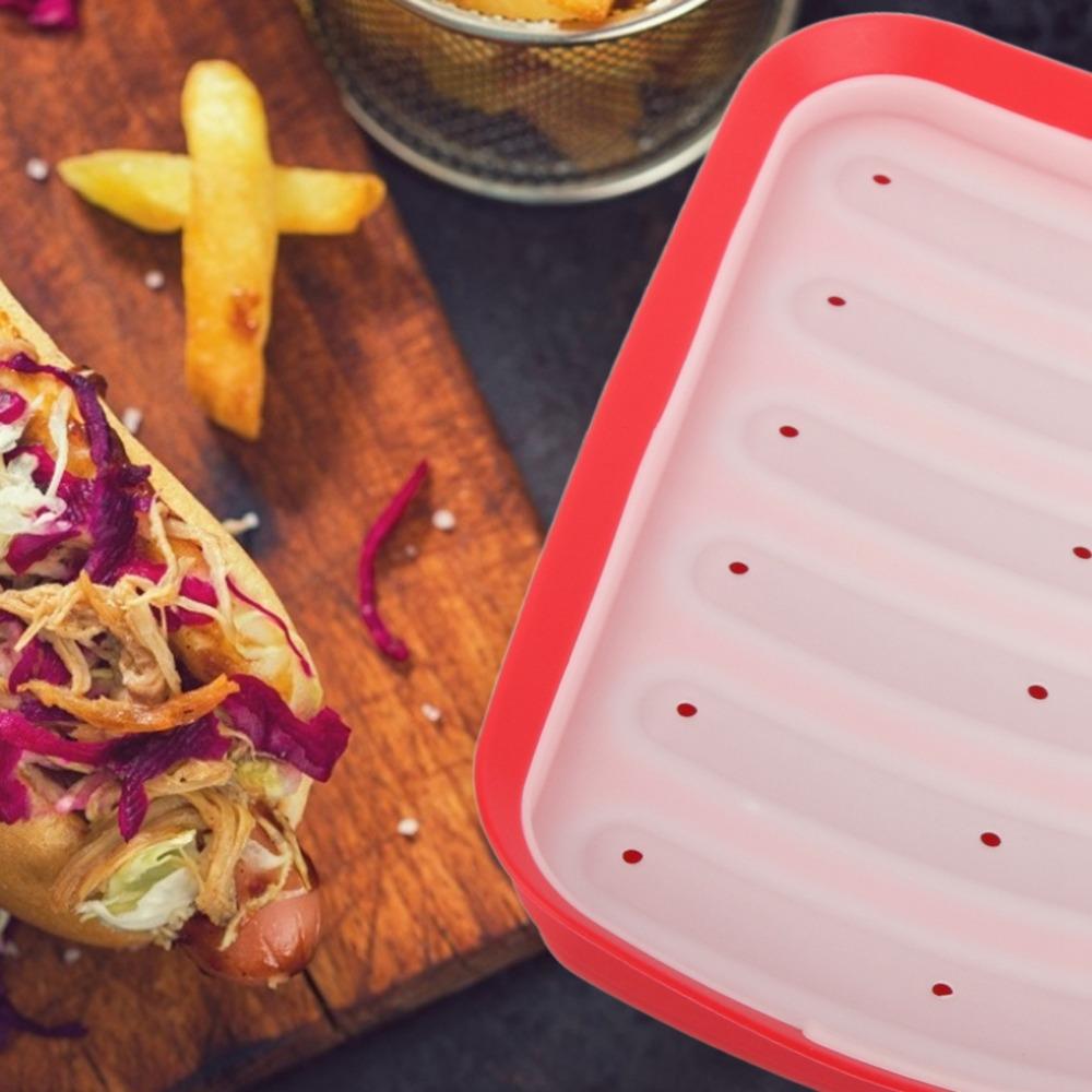 3 pezzi Con Coperchio Ventilato Stampo per Hot Dog in Silicone per Alimenti Vassoio per Preparare Prosciutto Cucina di Casa Cottura