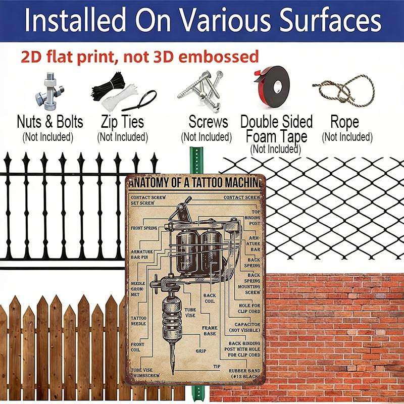 2D Flat Vintage Tattoo Machine Diagram Metal Sign - 7.87X11.8inch Aluminum Wall Art for Home, Bar, Cafe, Garden Decor - Ideal for Holiday Parties