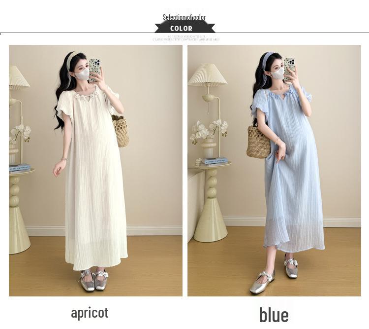 Summer 2026 Korean-Style Maternity Dress – Gentle Puff Sleeves, Flattering Fit