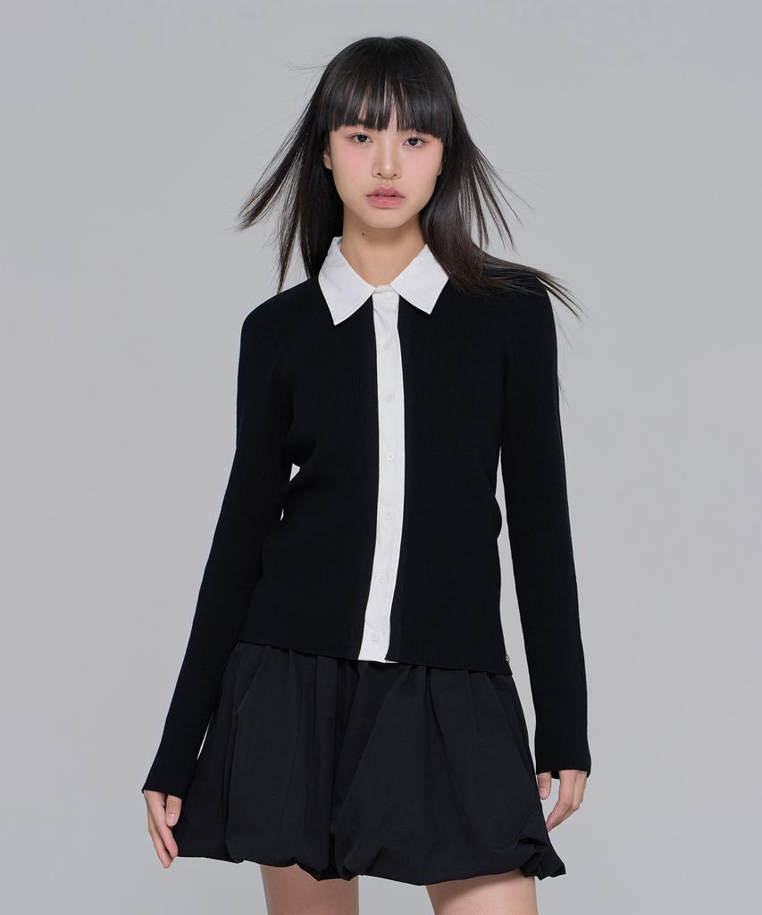 Playboo Layered Shirt-Cardigan_Black