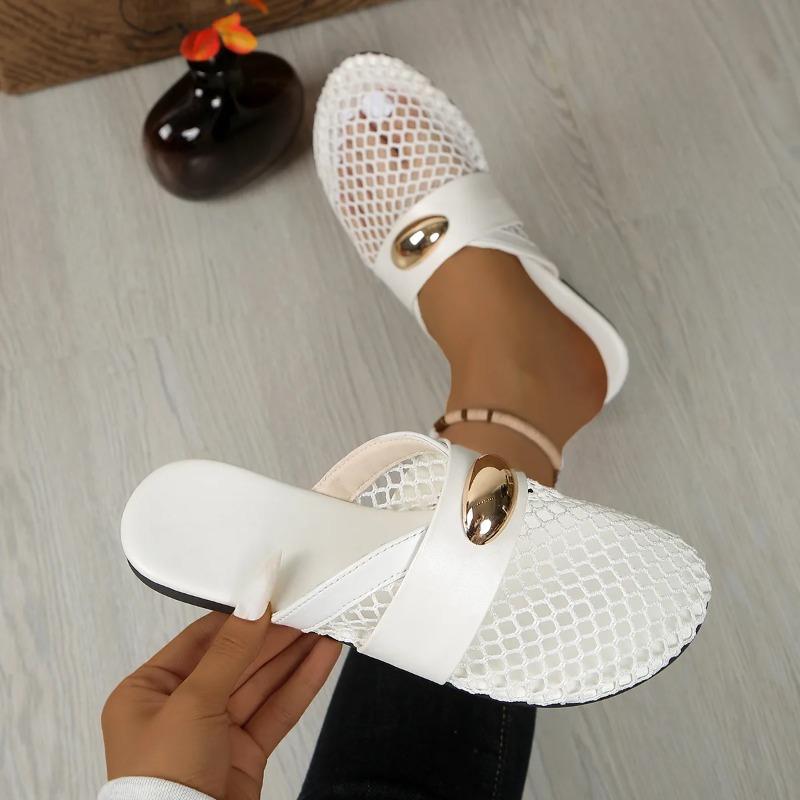 Fashion Leopard Design Casual Flat Half Slippers for Women 2026 Summer Mesh Hollow Breathable Comfortable Slip On Beach Sandals