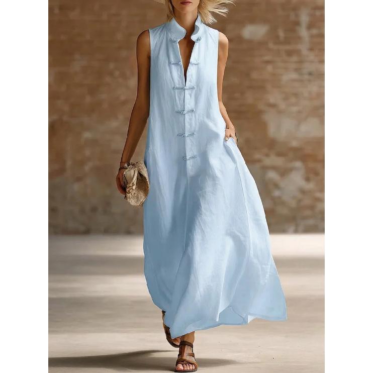 2026 Estate Nuova Alla Moda Donna Collo Alto Bottoni Rana Larga Casual Vestito
