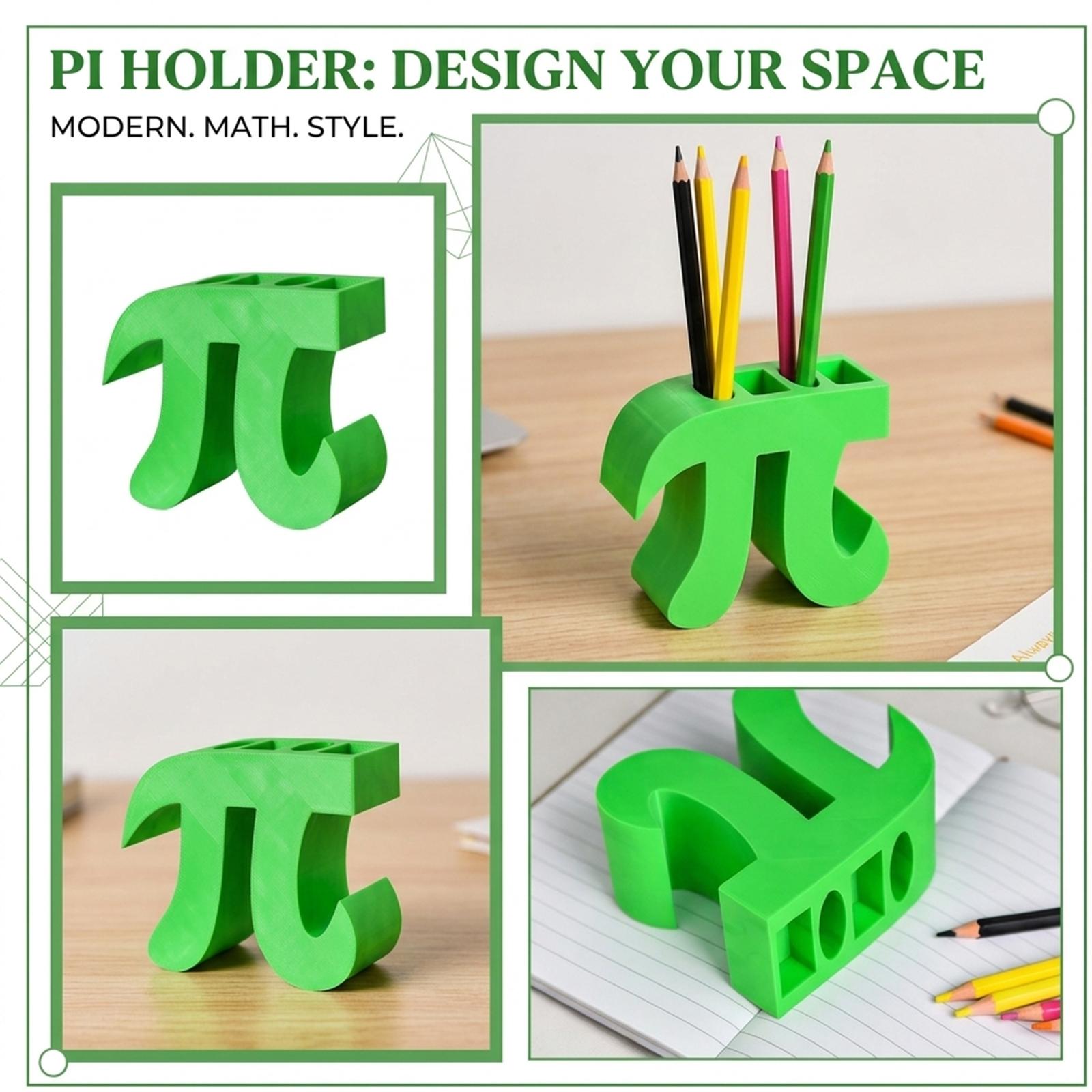 

Creative Pi Symbol Shaped Pen Holder Desk Organizer Modern Geometric Design Stationery Storage Accessory for Office and Home one size зелёный