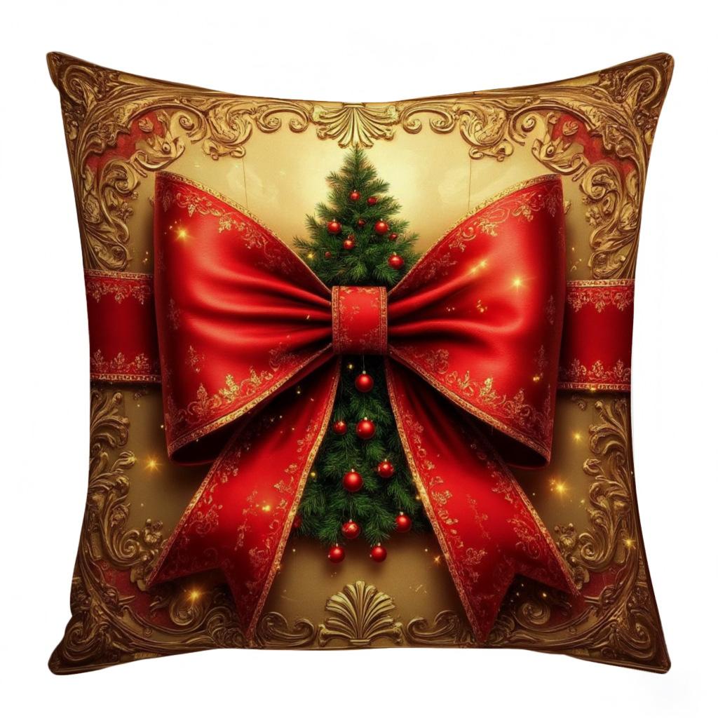 Christmas Pillowcase Holiday Bell Bow Element Decoration Sofa Atmosphere Decorative Linen Pillow