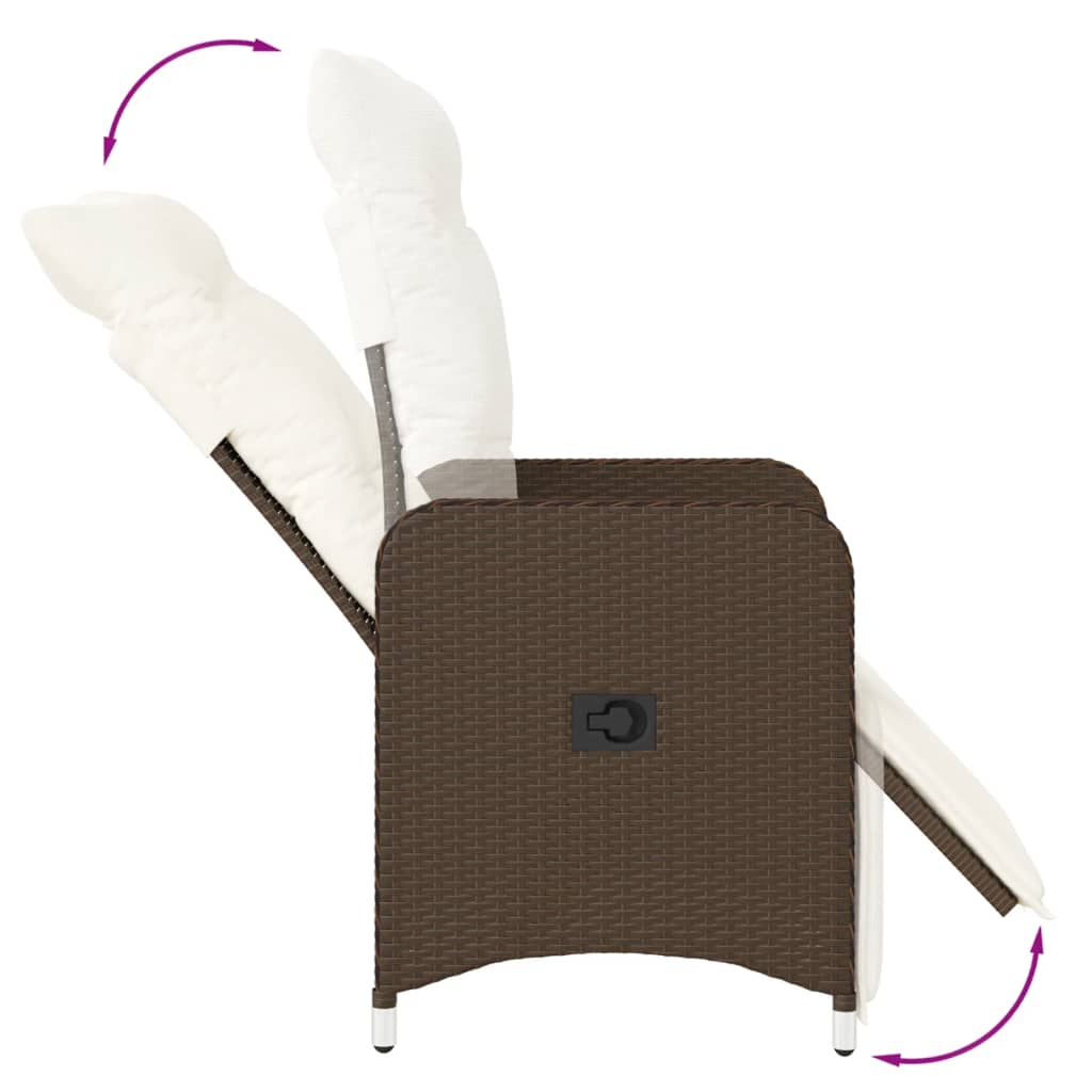 Garden Armchair with Cushions 2 Pcs Adjustable Brown Poly Rattan
