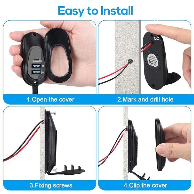 12V USB Car Charging Socket 60W Dual QC3.0 USB A & PD3.0 Type C USB Outlet Car Fast Charging Adapter for 12V Car Marine Truck RV