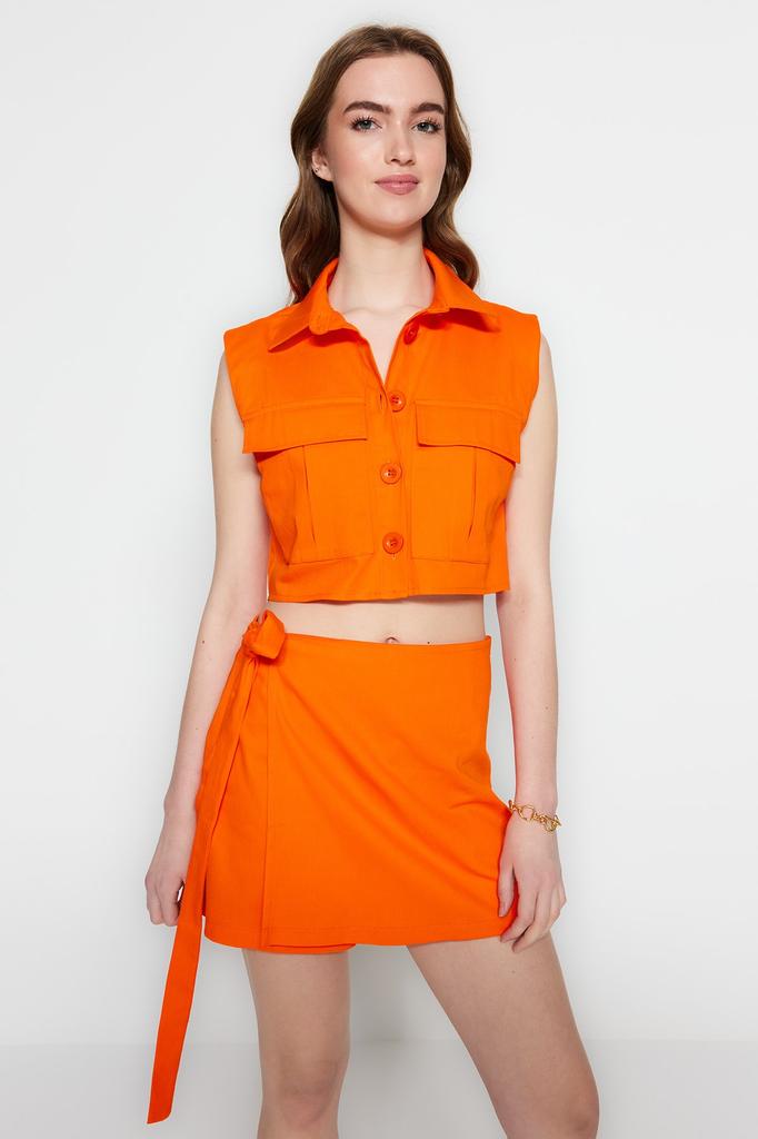 Women's Fashion Shirt Shirt Collar Sleeveless Red Pleated Fitted Waist-Fitting Woven Shirt
