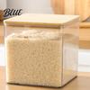 Clear Food Container with Wooden Storage Airtight Flour Sugar Large Square Plastic Jar Food-grade Silicone