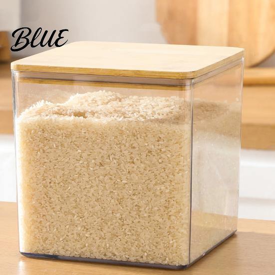 Clear Food Container with Wooden Storage Airtight Flour Sugar Large Square Plastic Jar Food-grade Silicone
