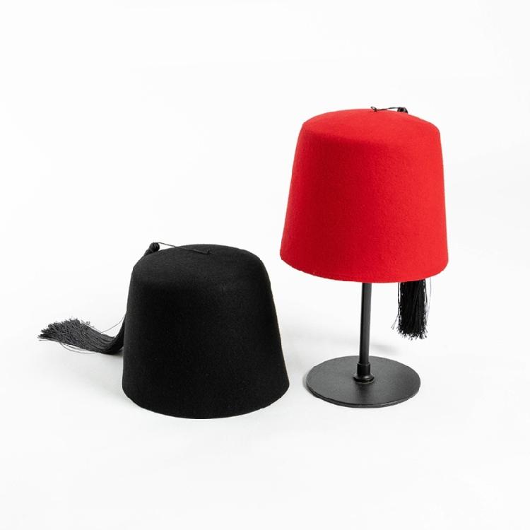 Tarboosh Hat with Black Tassels Ethnic Hat Folkloric Ottoman Turkish Fez Hat