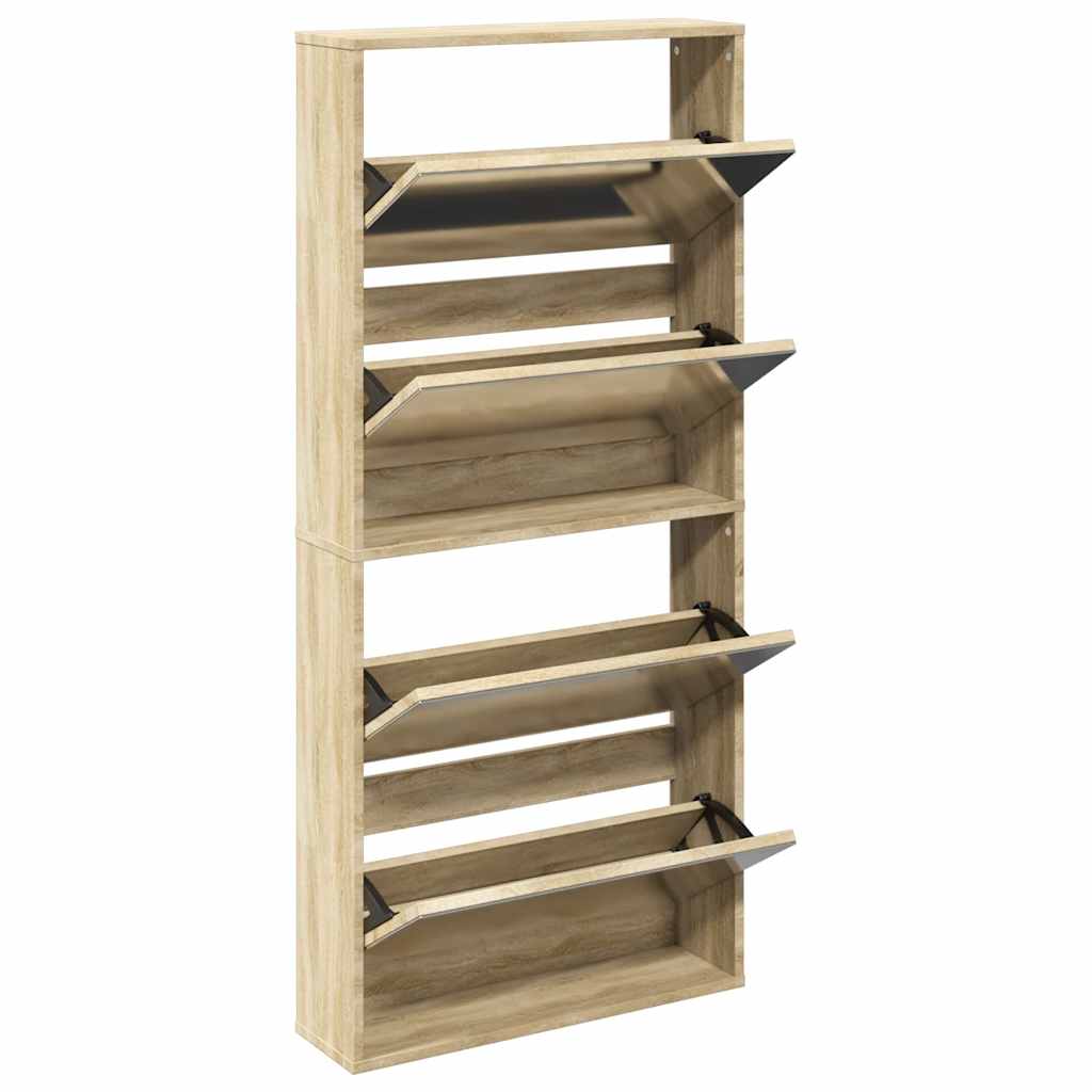 VidaXL Schuhschrank mit 4 Fächern Spiegel Eiche 63×17×134 cm